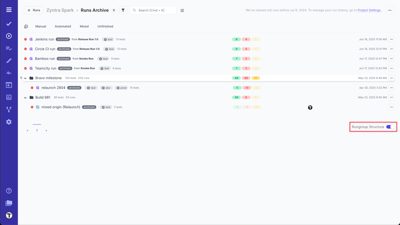 Testomat.io - Rungroup Structure button